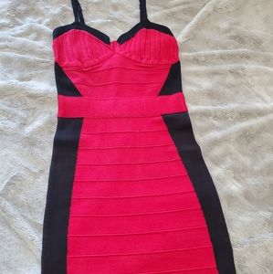 2b Bebe Red & Black Bodycon Bandage sweater dress